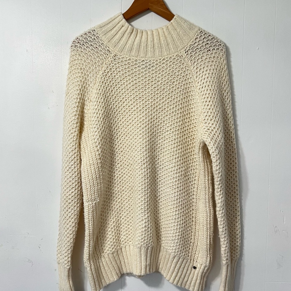 American Eagle Cream Knit Mockneck Soft Casual Essential Fisherman Sweater L